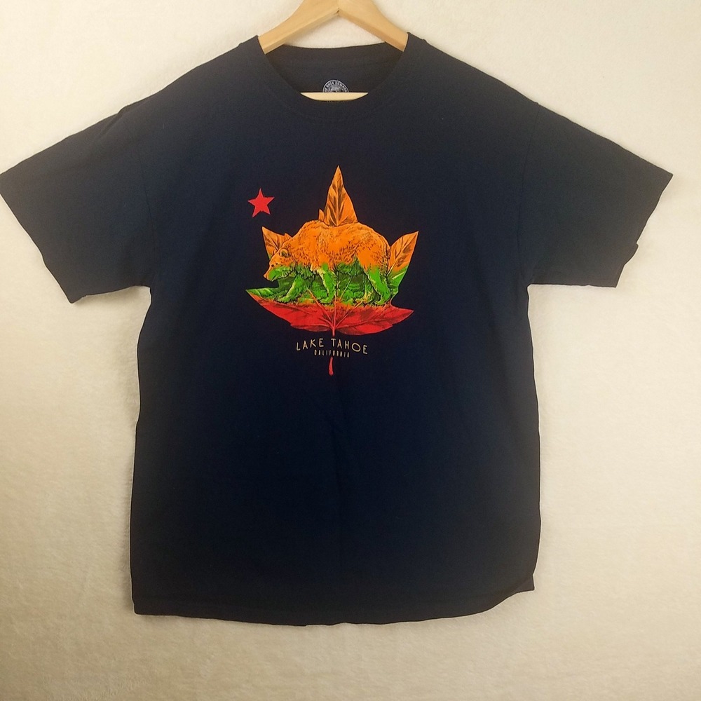 The Duck Company Lake Tahoe California Bear Graphic T Shirt Size L Navy Blue